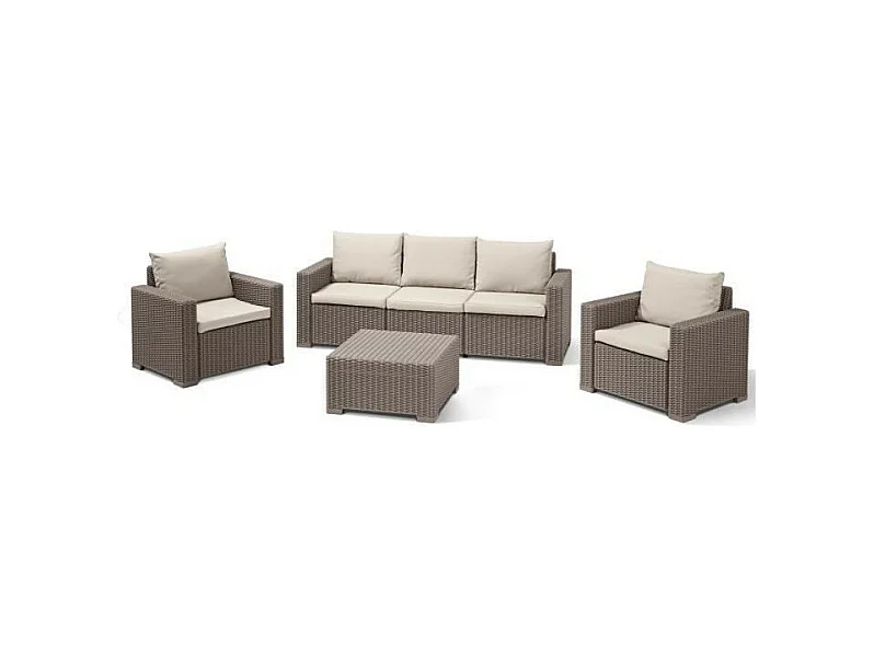 Salon de jardin en imitation resine tressee ALLIBERT avec table basse  - 5 personnes - California - Beige
