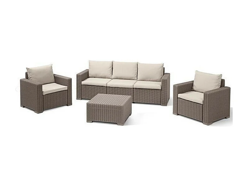 Salon de jardin en imitation resine tressee ALLIBERT avec table basse  - 5 personnes - California - Beige
