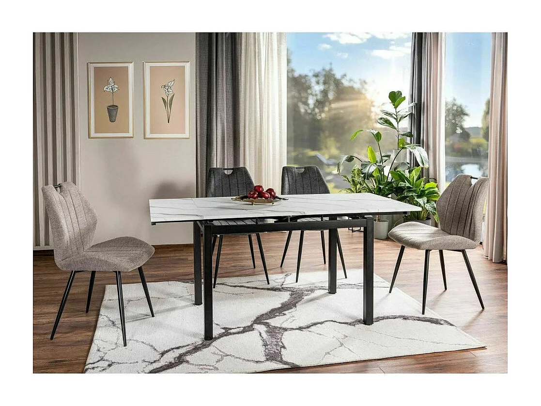 Stół rozkładany GD-017 110(170)x74 biały marmur/czarny mat