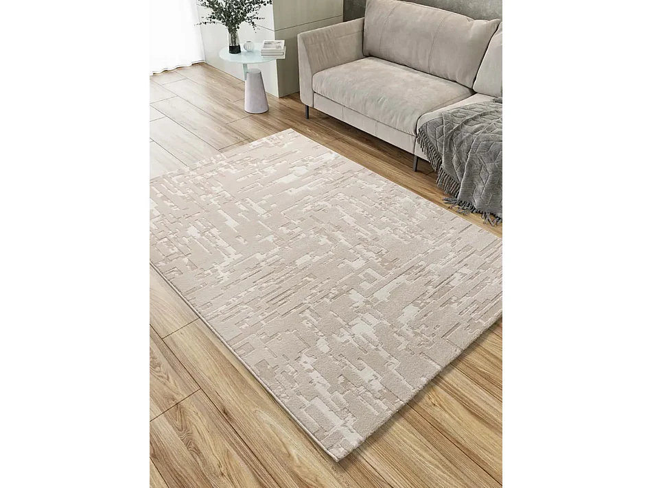 Kurzflorteppich - abstrakt mit Relief - beige - 80x150 cm - BARESA