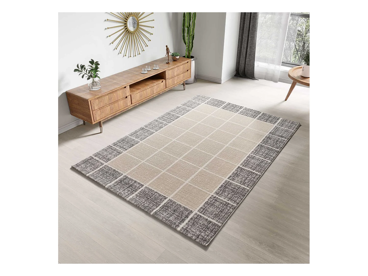 Laagpolig tapijt - geometrisch met reliëf - wit - 160x230 cm - FLORA