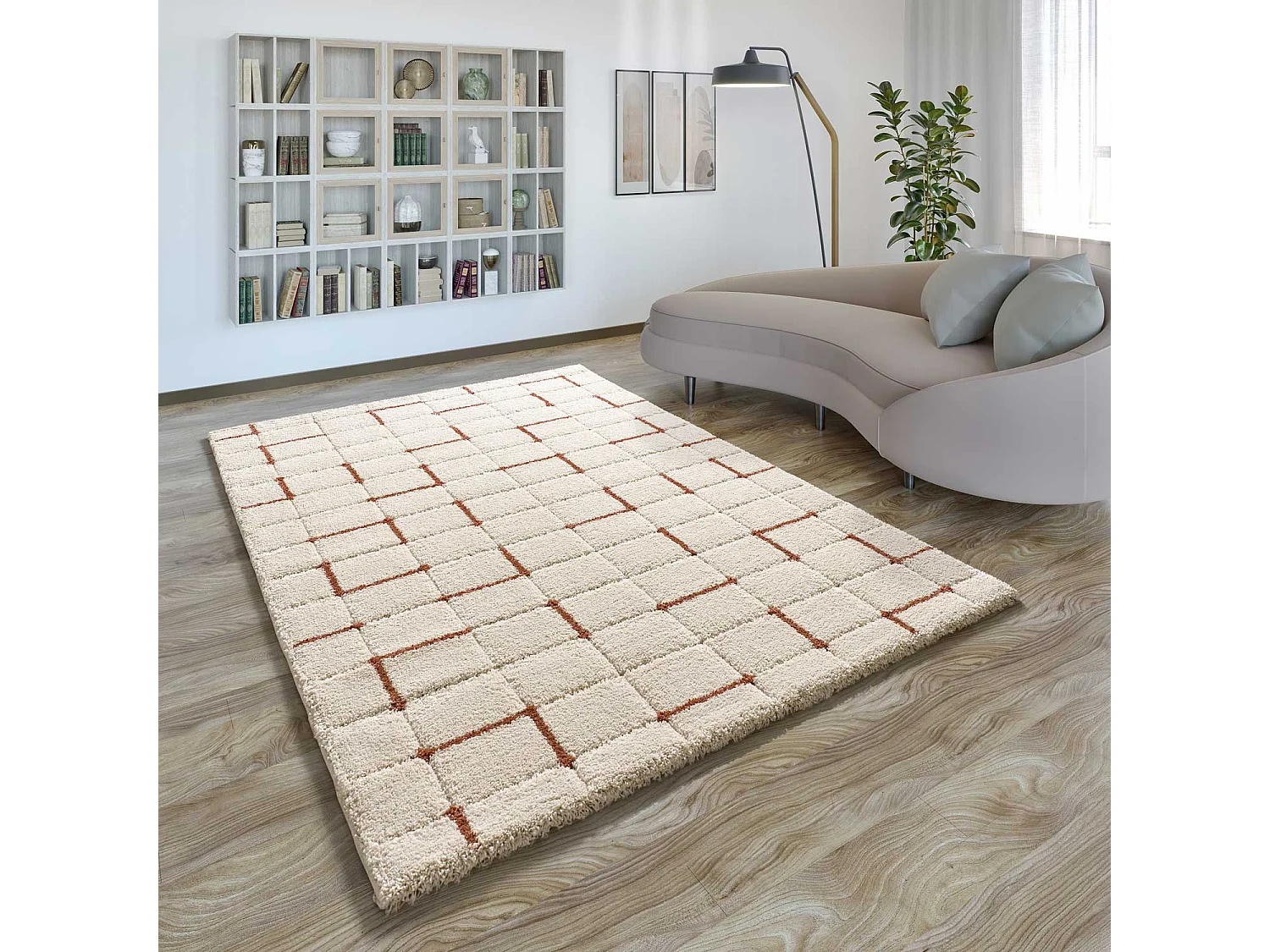 Tapis intérieur - shaggy géométrique - rouille - 160 x 230 cm - BRENDA