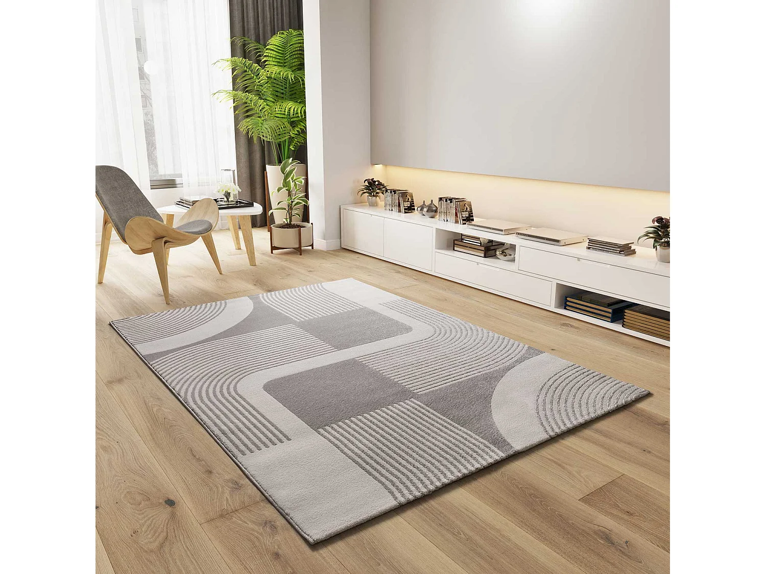 Tapis intérieur - géométrique avec relief - argent - 133 x 190 cm - FLORA