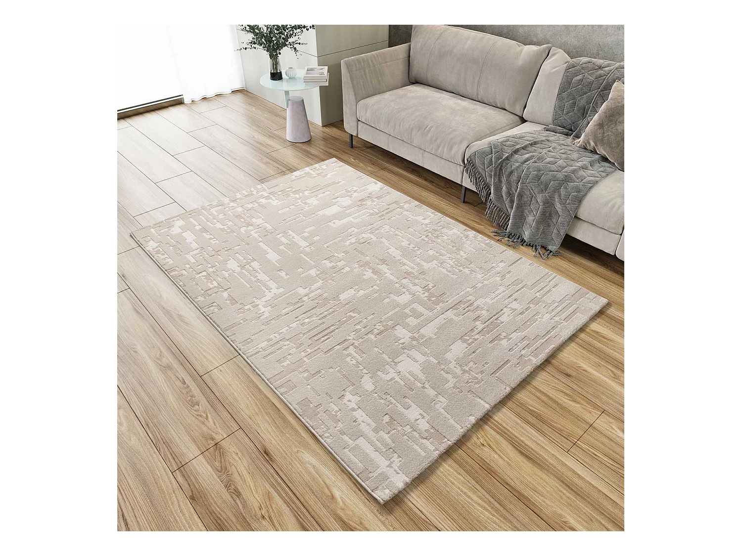 Laagpolig tapijt - abstract met reliëf - beige - 133x190 cm - BARESA
