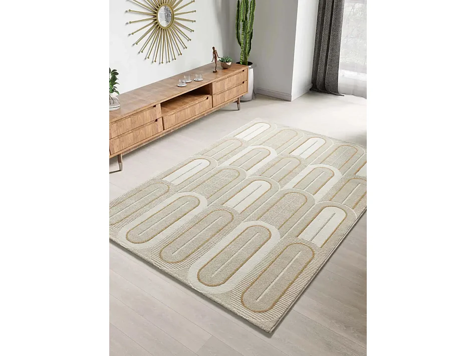 Tappeto interno - geometrico con rilievo - bianco - 133 x 190 cm - FLORA
