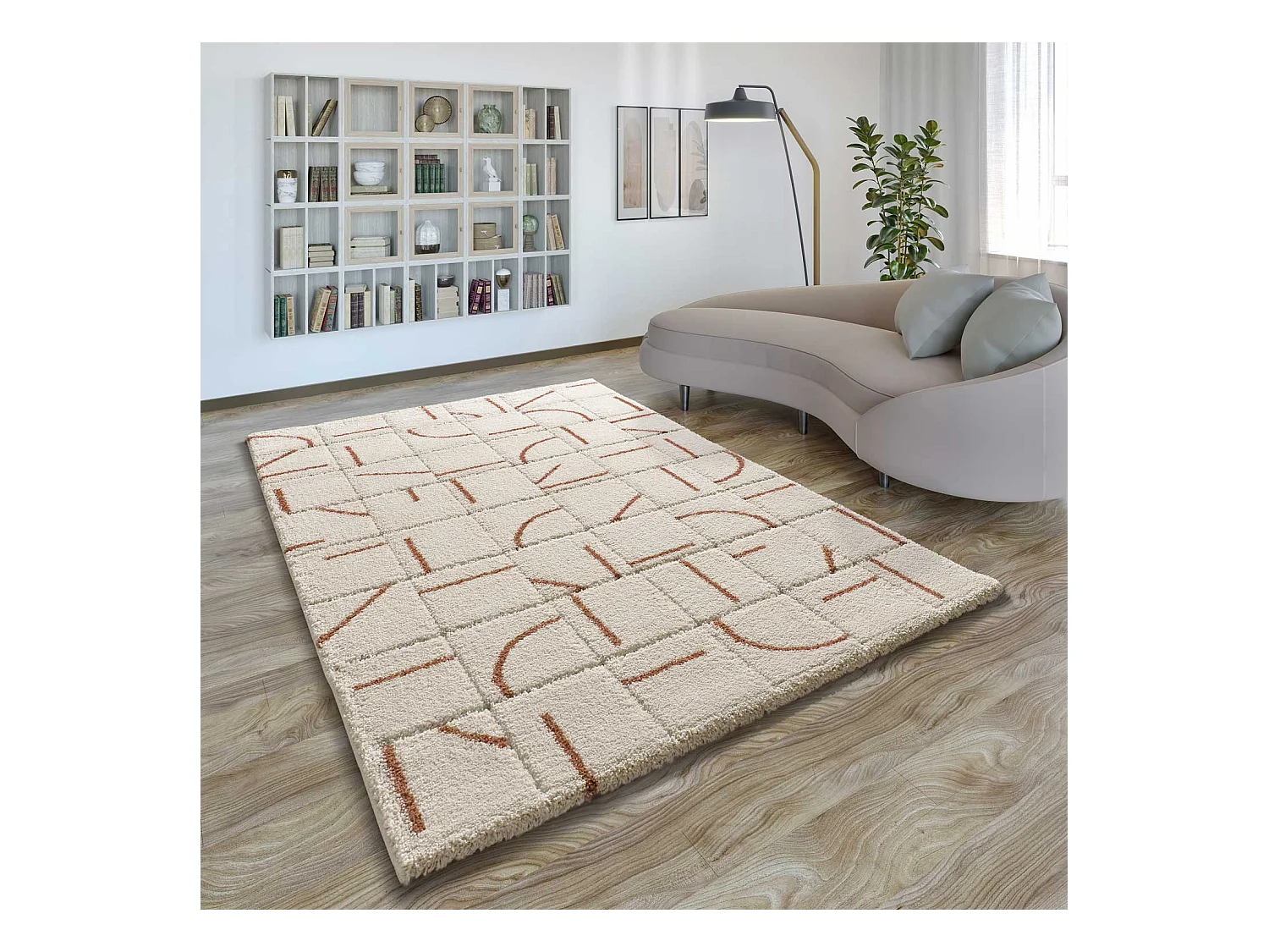 Tapis intérieur - shaggy géométrique - rouille - 160 x 230 cm - BRENDA