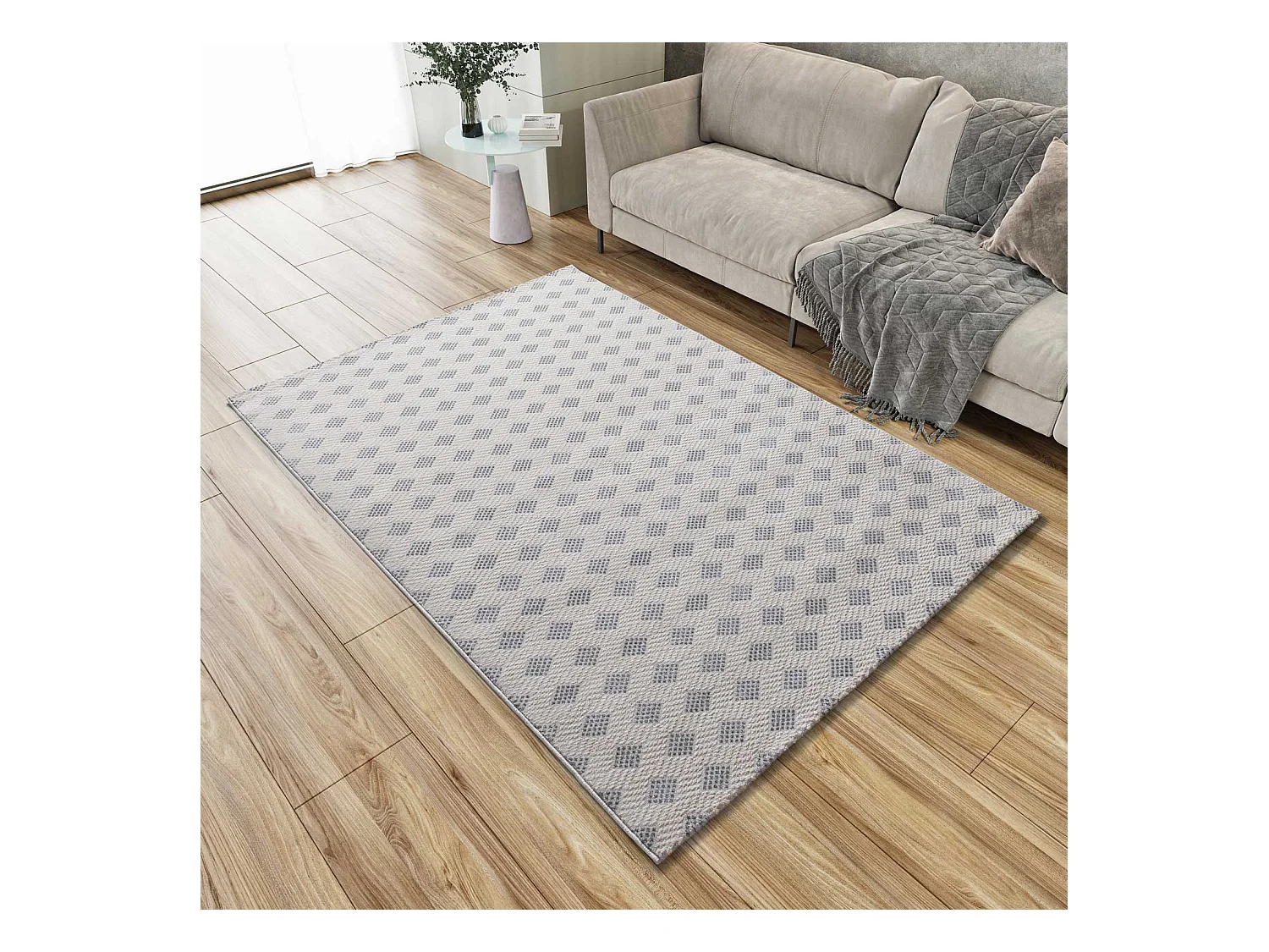 Tapis intérieur - géométrique avec relief - argent - 160 x 230 cm - BARESA