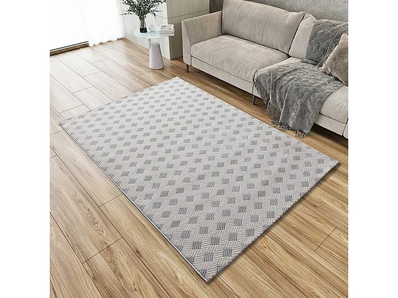 Tapis intérieur - géométrique avec relief - argent - 80 x 150 cm - BARESA