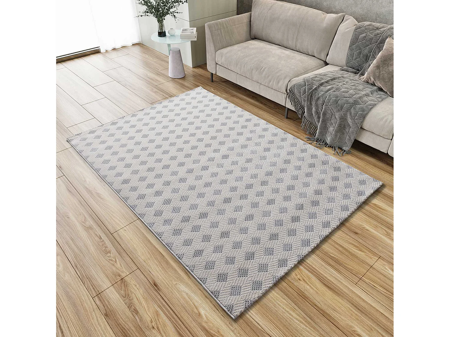 Tapis intérieur - géométrique avec relief - argent - 80 x 150 cm - BARESA