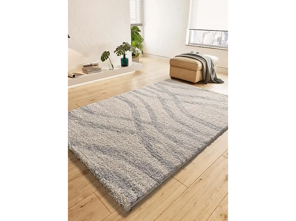 Tapis intérieur - shaggy scandinave - argent - 133 x 190 cm - HELIA