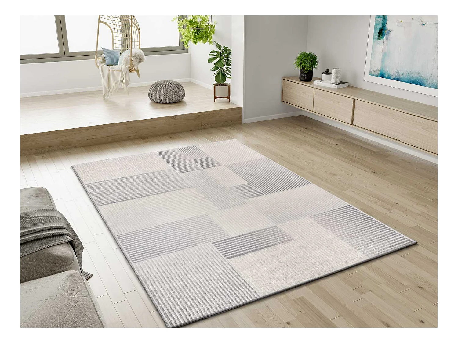 Laagpolig tapijt - geometrisch met reliëf - grijs - 200x290 cm - BARESA