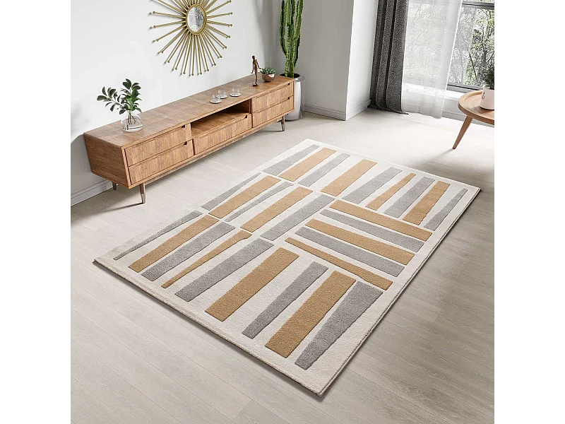 Tapis intérieur - géométrique avec relief - argent - 160 x 230 cm - FLORA