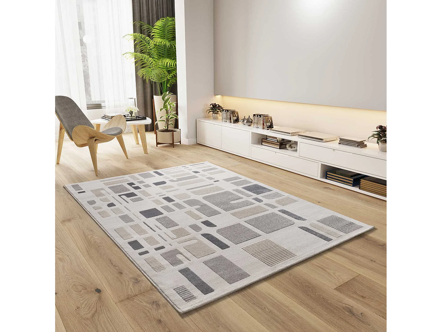 Tappeto interno - geometrico con rilievo - argento - 160 x 230 cm - FLORA