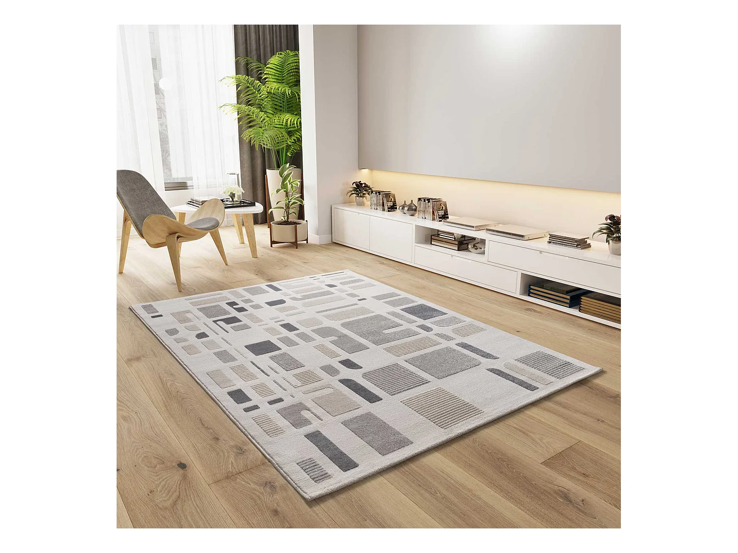 Tapis intérieur - géométrique avec relief - argent - 160 x 230 cm - FLORA