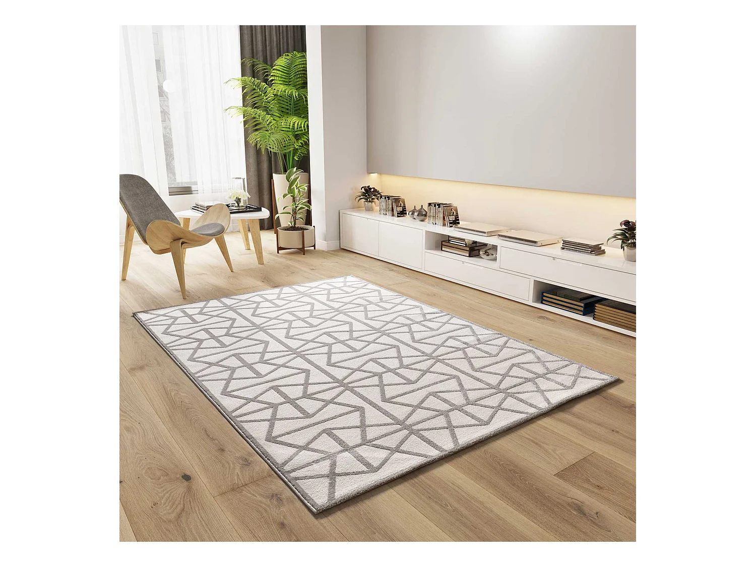 Tapis intérieur - géométrique avec relief - argent - 133 x 190 cm - FLORA