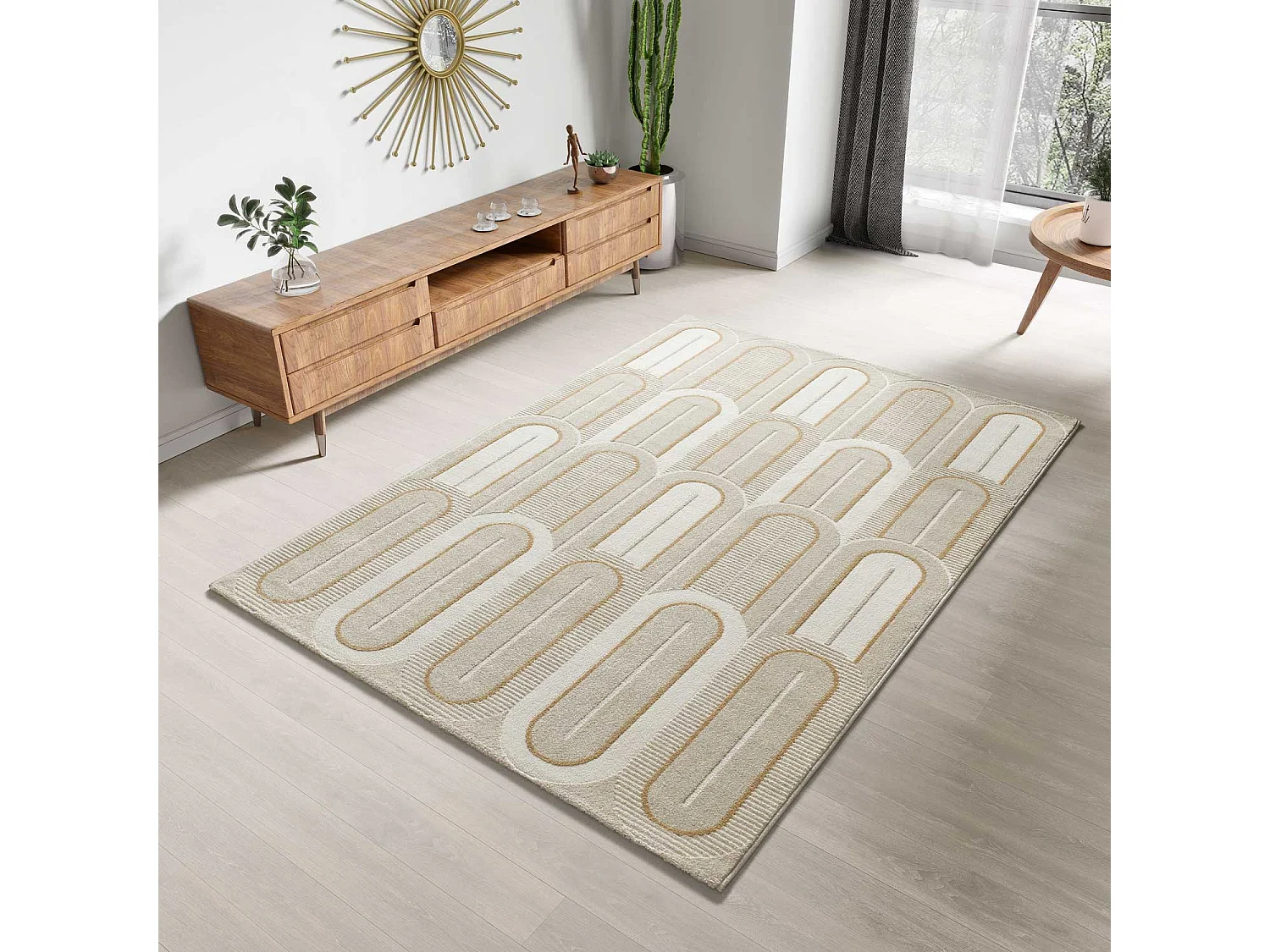 Laagpolig tapijt - geometrisch met reliëf - wit - 80x150 cm - FLORA