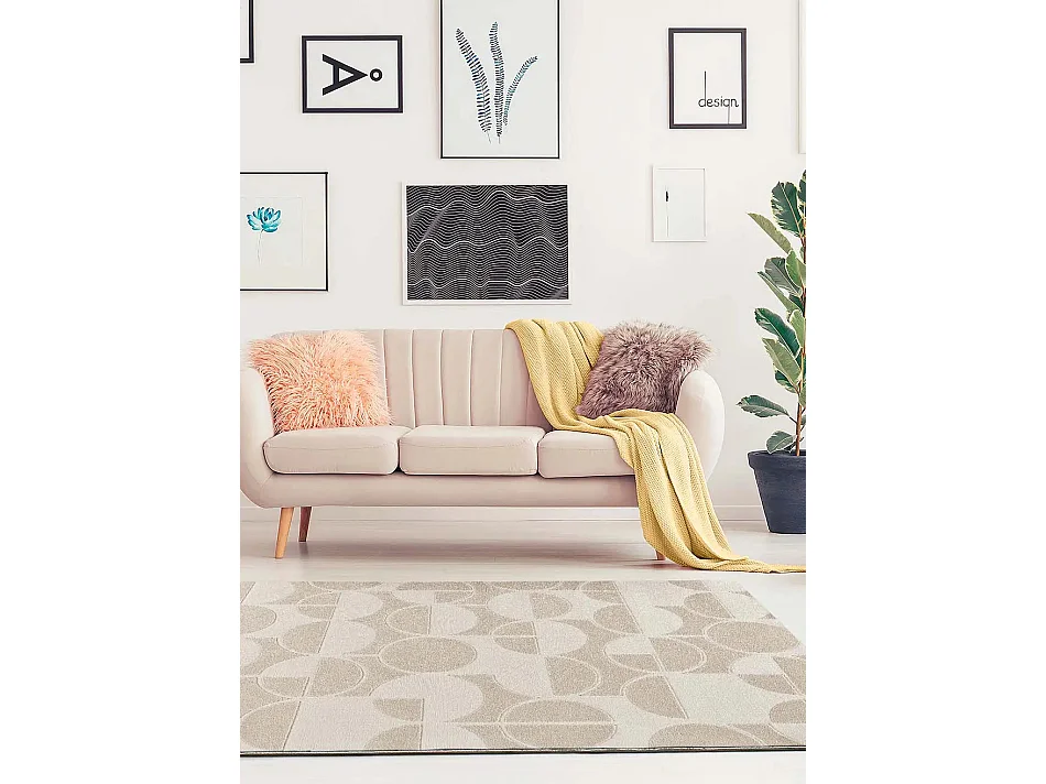 Kurzflorteppich - geometrisch mit Relief - weiß - 133x190 cm - FLORA