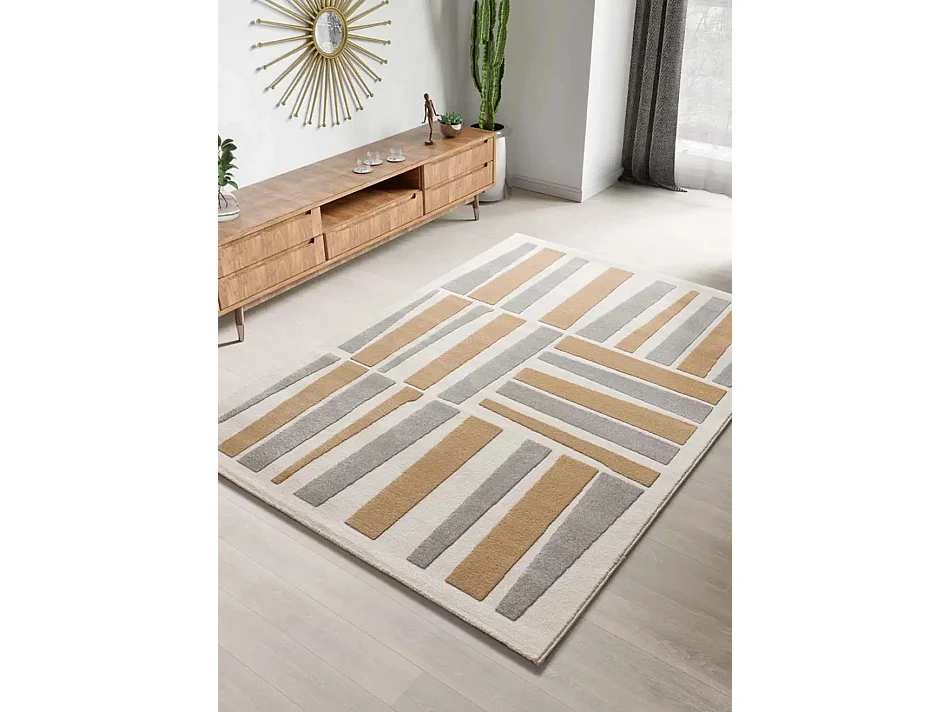 Alfombra interior  - geométrico con relieve - plata - 80 x 150 cm - FLORA