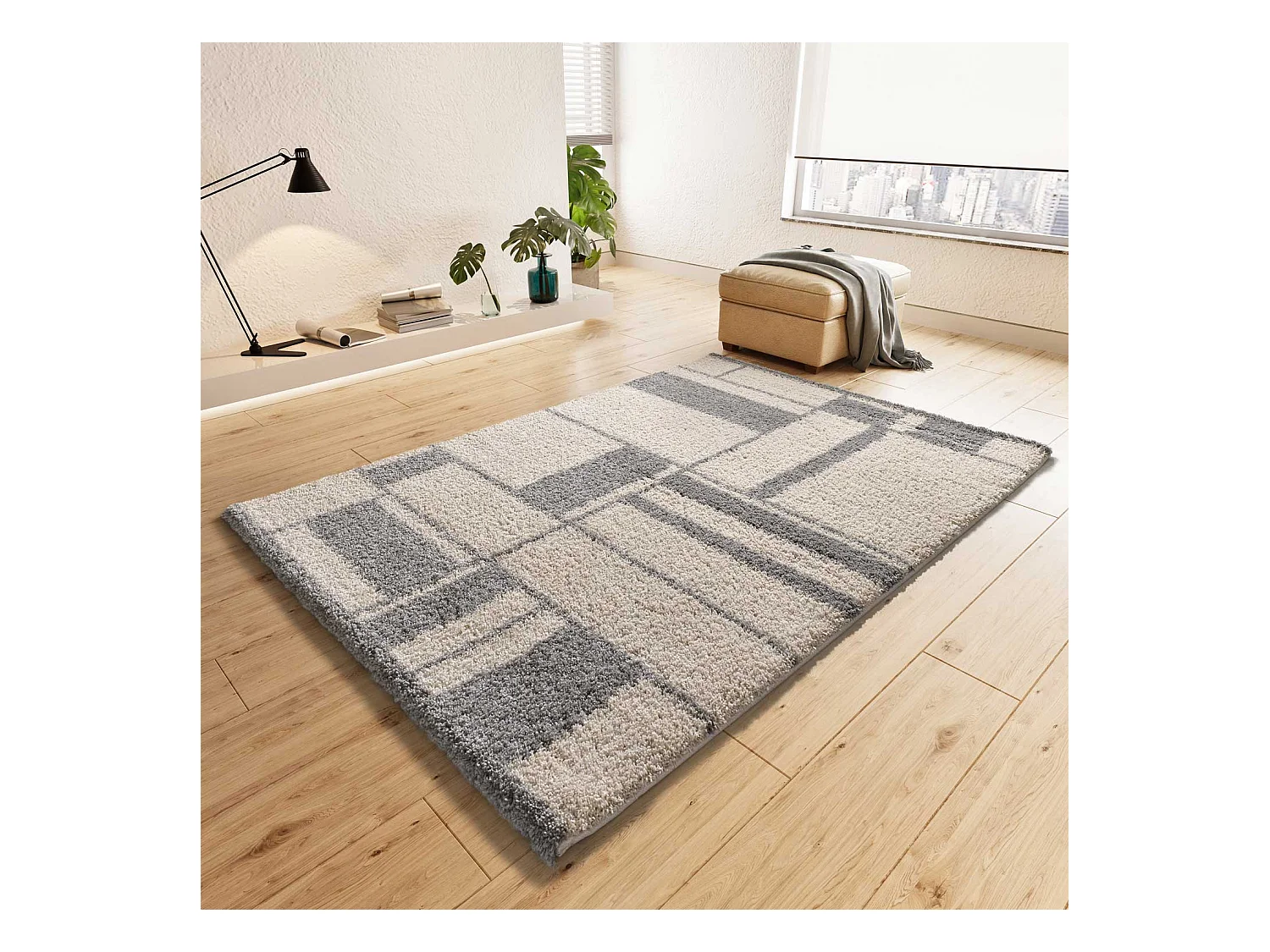 Tapis intérieur - shaggy géométrique - argent - 160 x 230 cm - HELIA