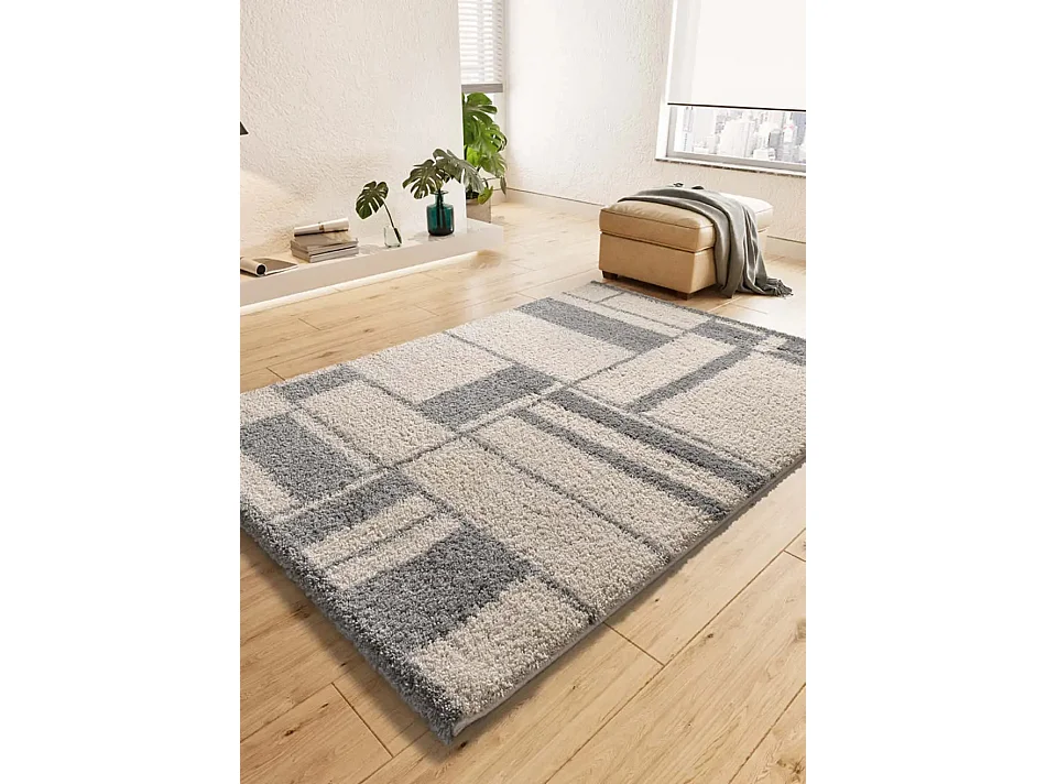 Tapis intérieur - shaggy géométrique - argent - 160 x 230 cm - HELIA