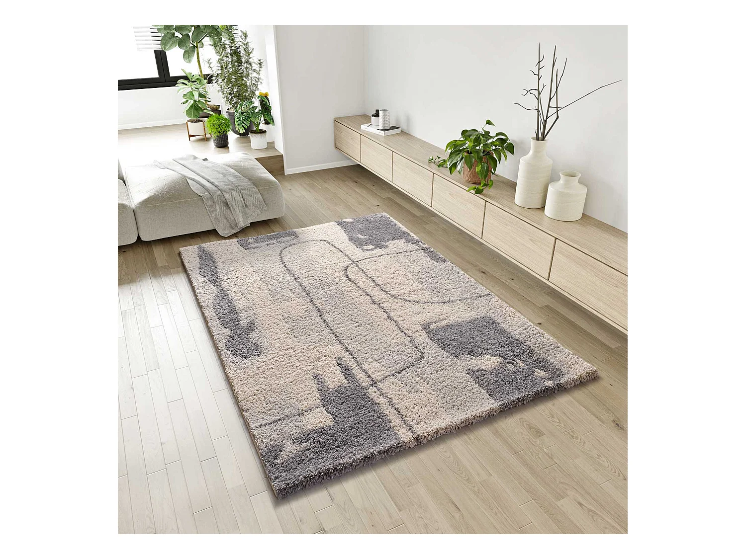 Tapis intérieur - shaggy abstrait - argent - 160 x 230 cm - HELIA