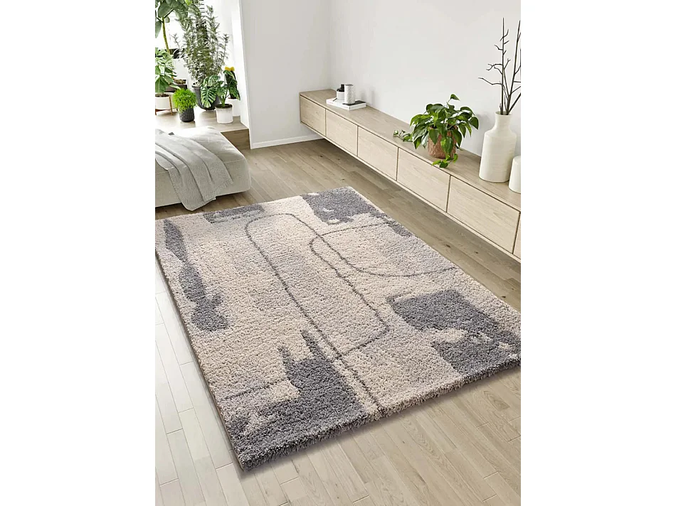 Tapis intérieur - shaggy abstrait - argent - 160 x 230 cm - HELIA