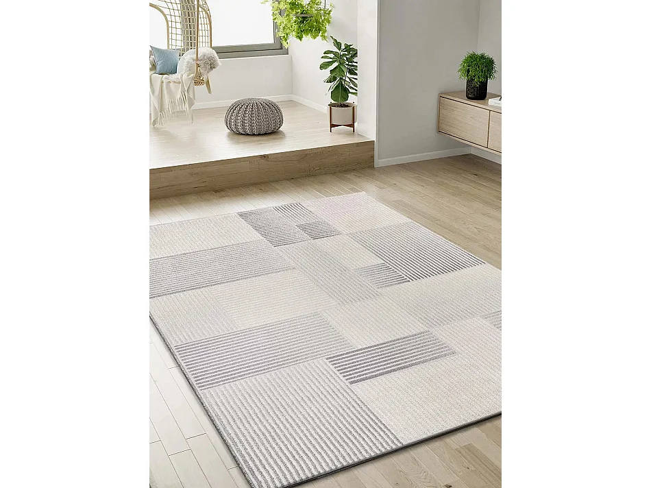 Tappeto interno - geometrico con rilievo - grigio - 133 x 190 cm - BARESA