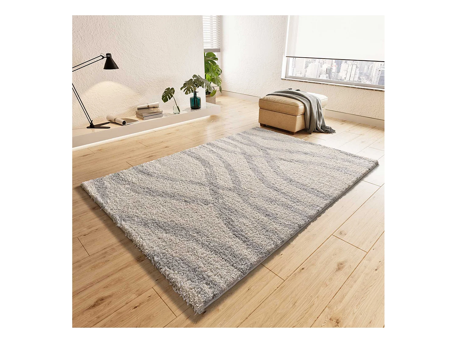 Tapis intérieur - shaggy scandinave - argent - 160 x 230 cm - HELIA