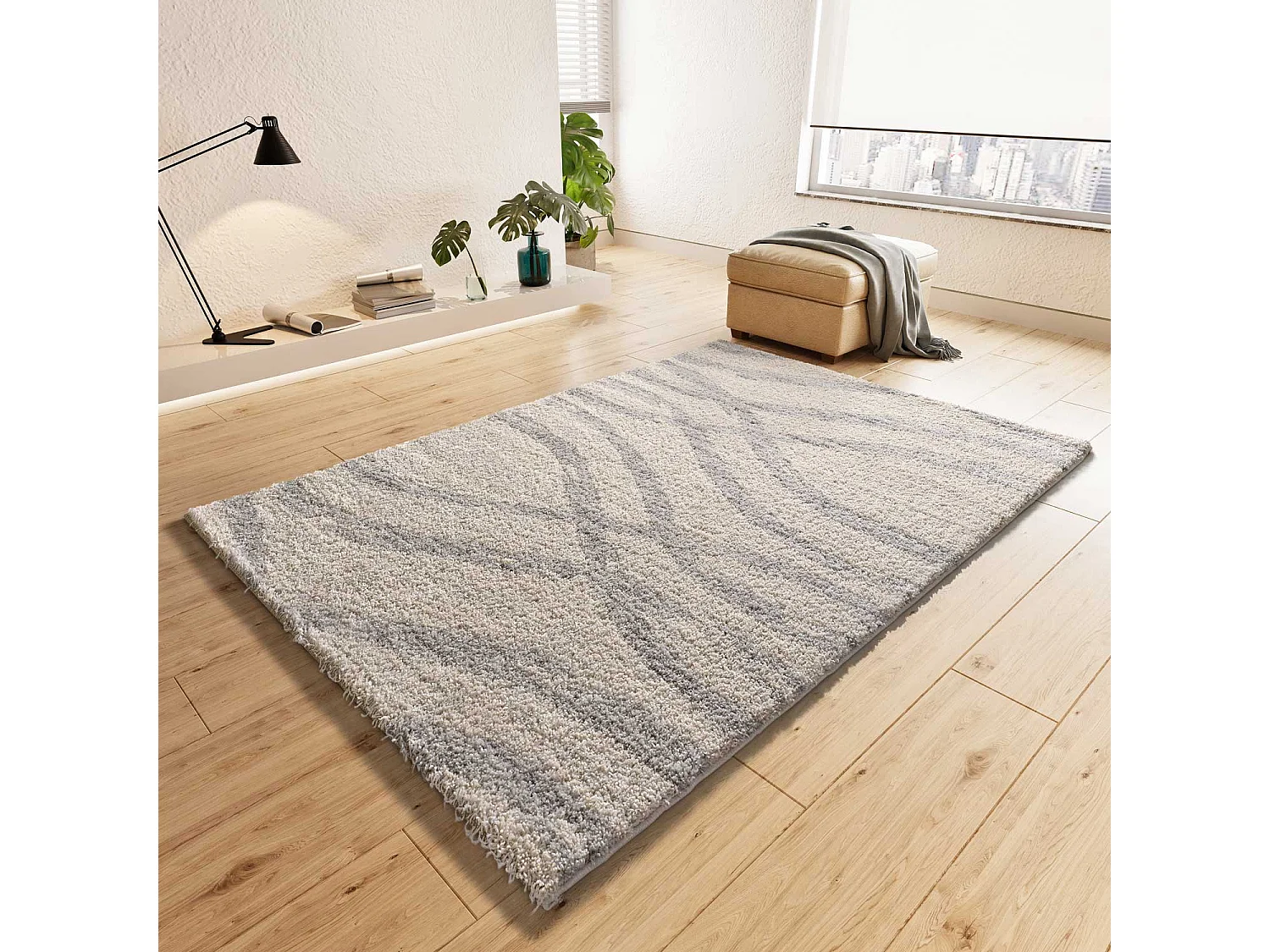 Tapis intérieur - shaggy scandinave - argent - 160 x 230 cm - HELIA