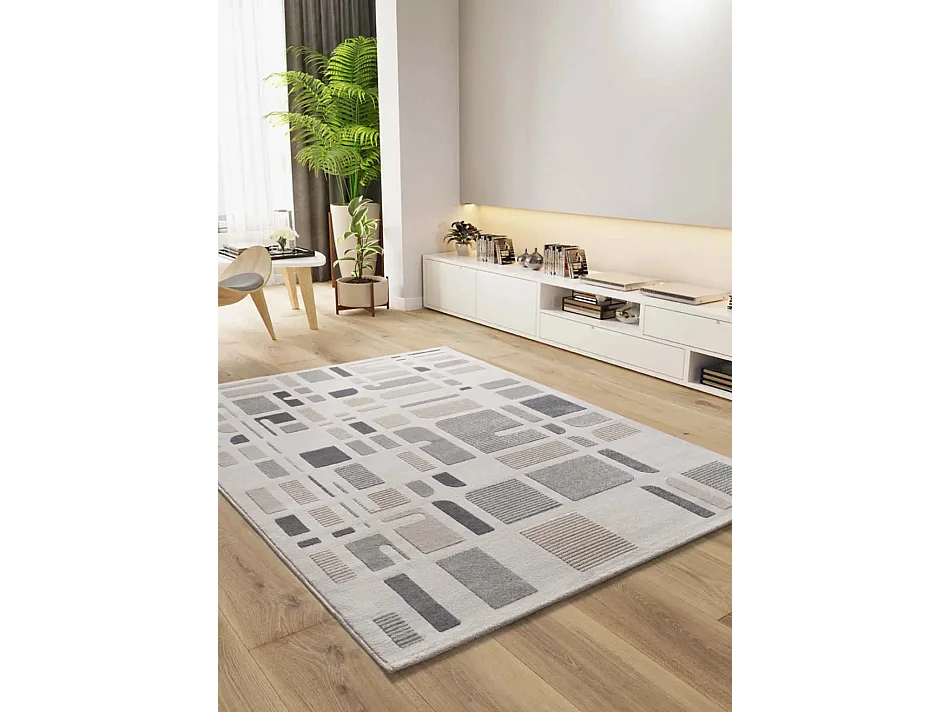 Tapis intérieur - géométrique avec relief - argent - 200 x 290 cm - FLORA