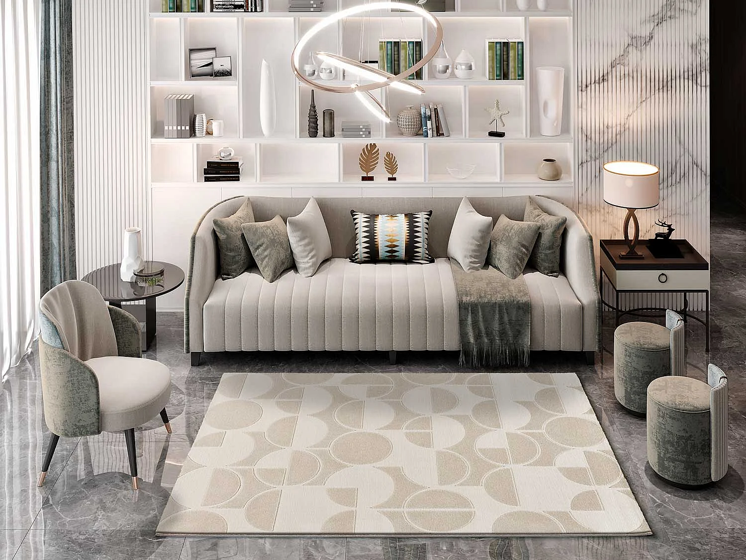 Tapete interior - geométrico com relevo - branco - 80 x 150 cm - FLORA