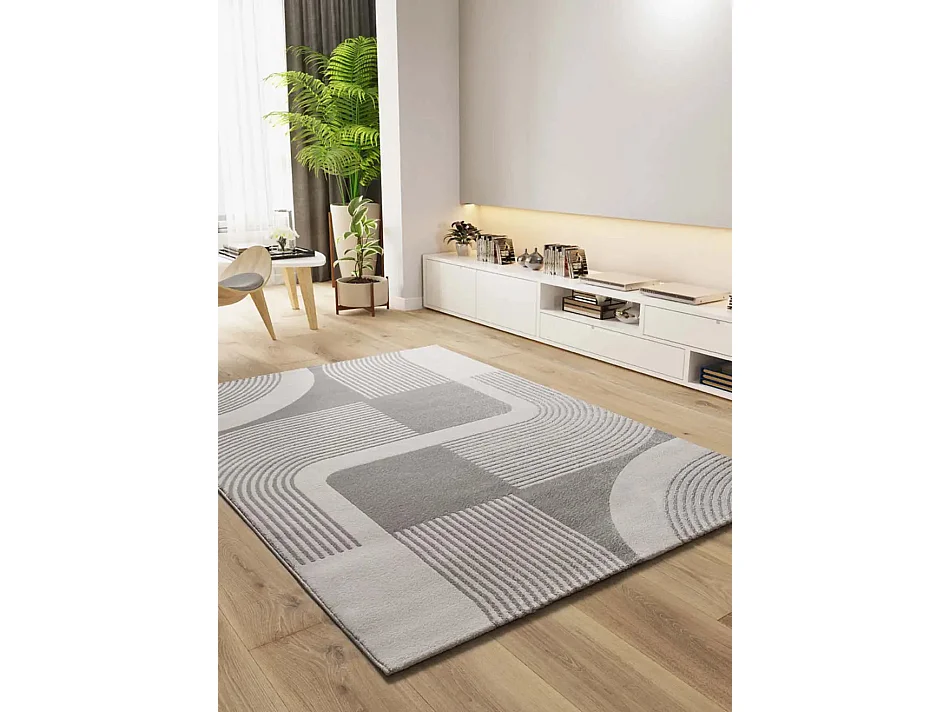 Alfombra interior  - geométrico con relieve - plata - 160 x 230 cm - FLORA