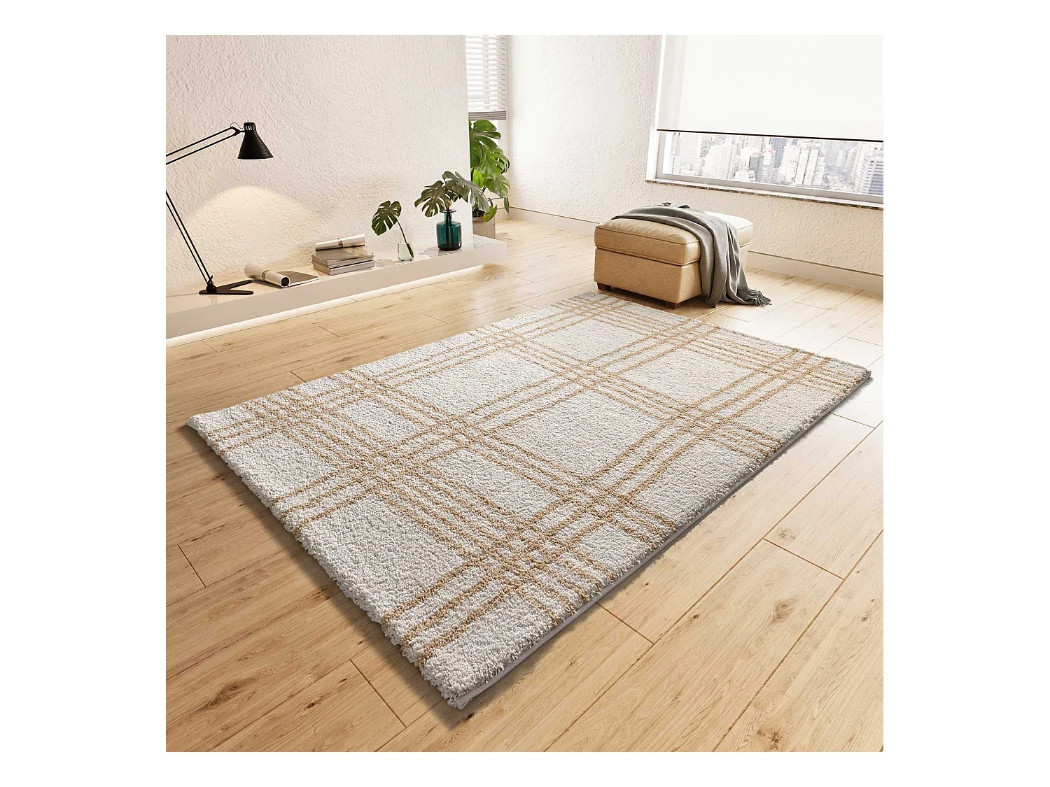 Tapis intérieur - shaggy nordique - beige - 60 x 120 cm - HELIA