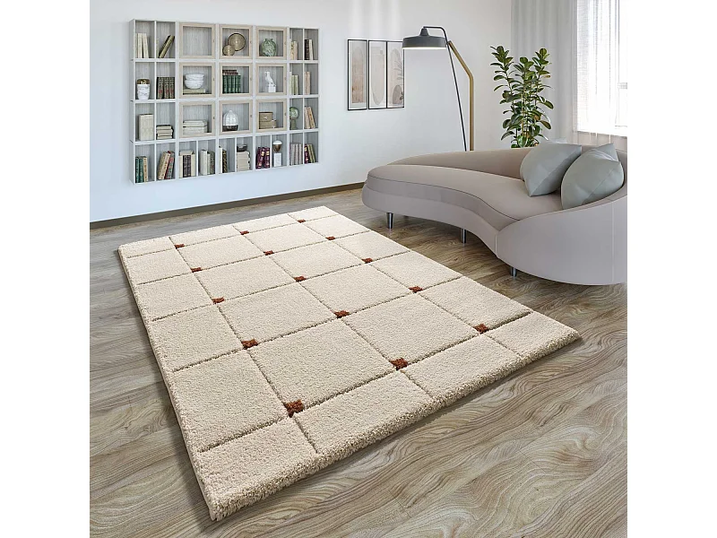 Hochflorteppich - geometrisch shaggy - rostrot - 60x120 cm - BRENDA