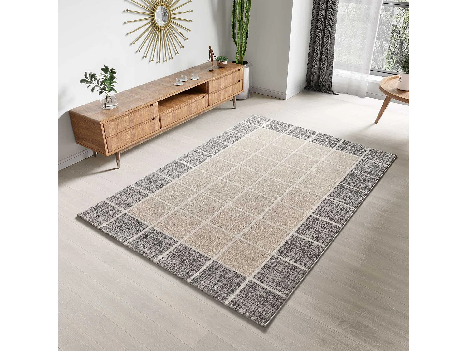 Tapis intérieur - géométrique avec relief - blanc - 80 x 150 cm - FLORA