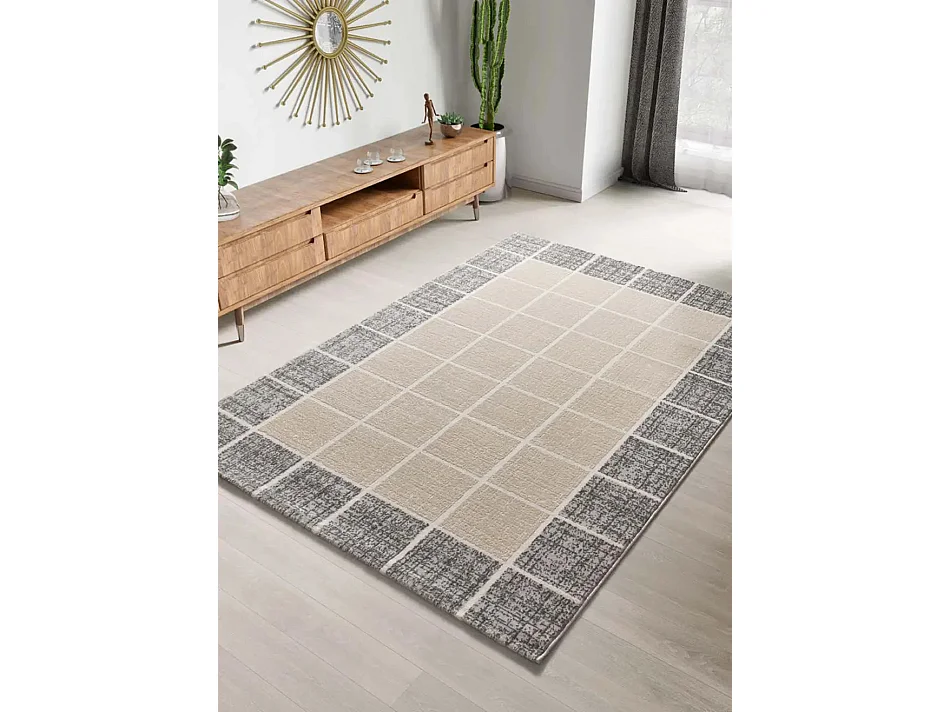 Tapete interior - geométrico com relevo - branco - 80 x 150 cm - FLORA