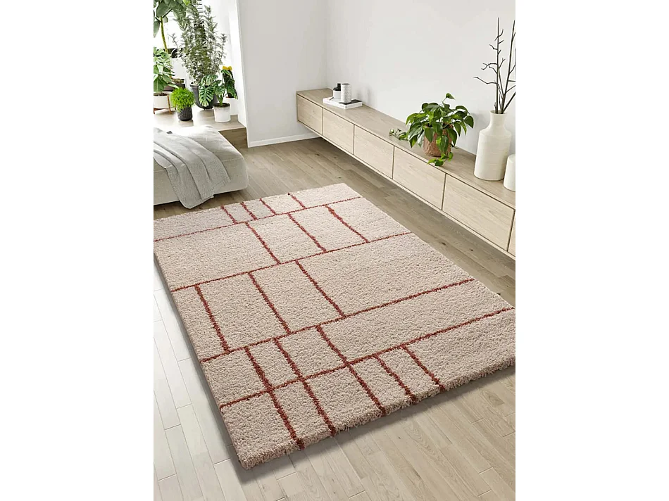 Tapis intérieur - shaggy géométrique - rouille - 60 x 120 cm - HELIA