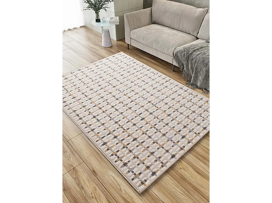 Kurzflorteppich - geometrisch mit Relief - mehrfarbig - 80x150 cm - BARESA
