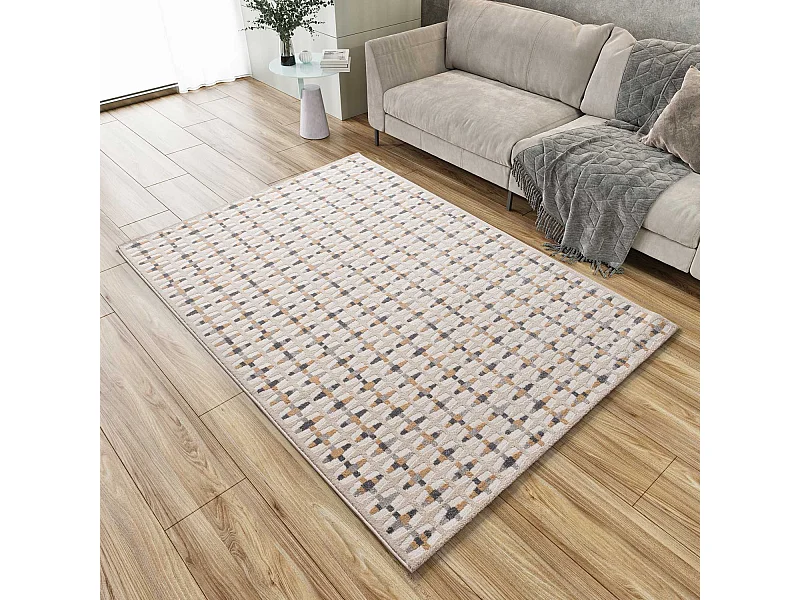 Laagpolig tapijt - geometrisch met reliëf - veelkleurig - 80x150 cm - BARESA