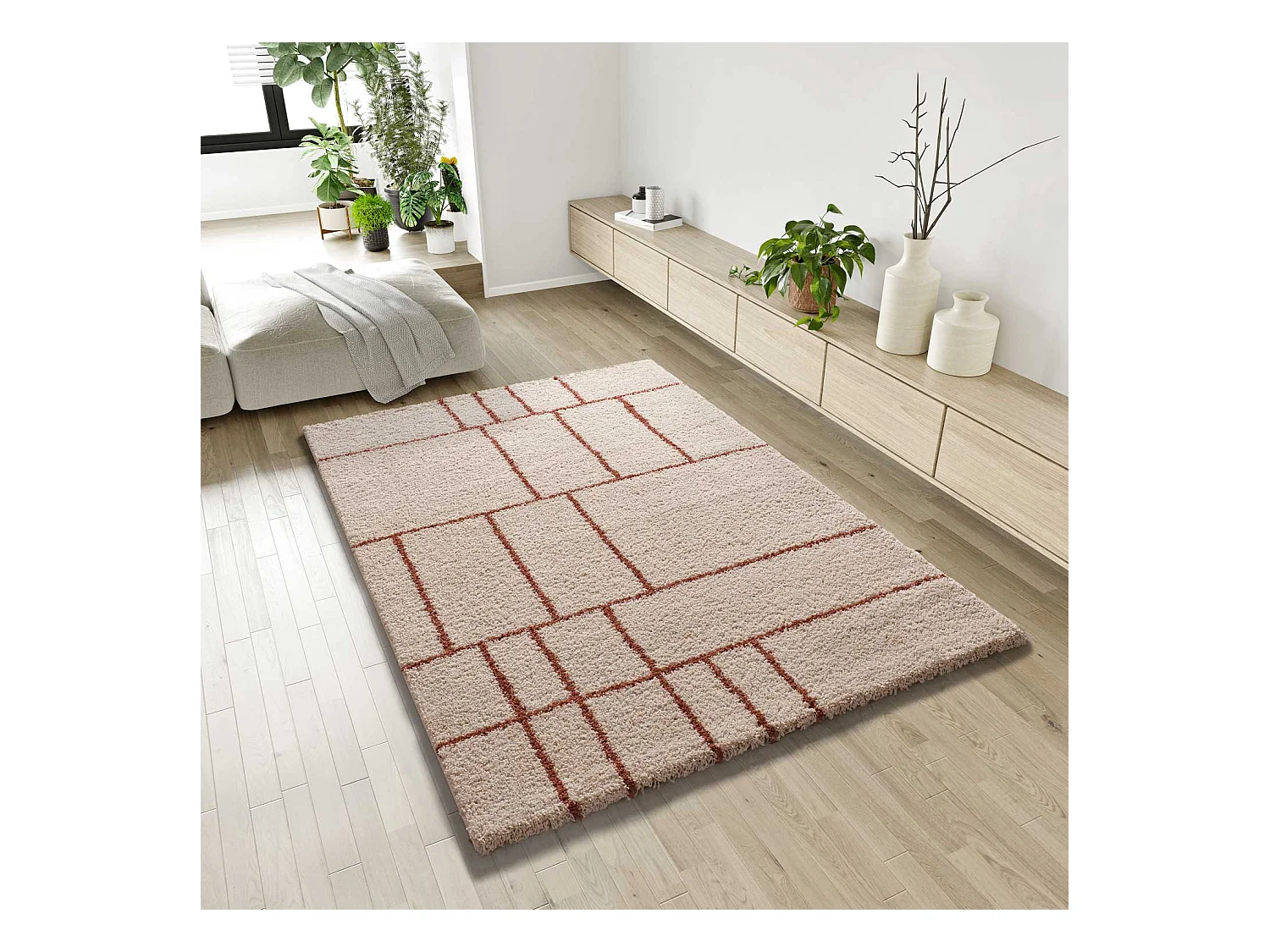 Tapis intérieur - shaggy géométrique - rouille - 160 x 230 cm - HELIA