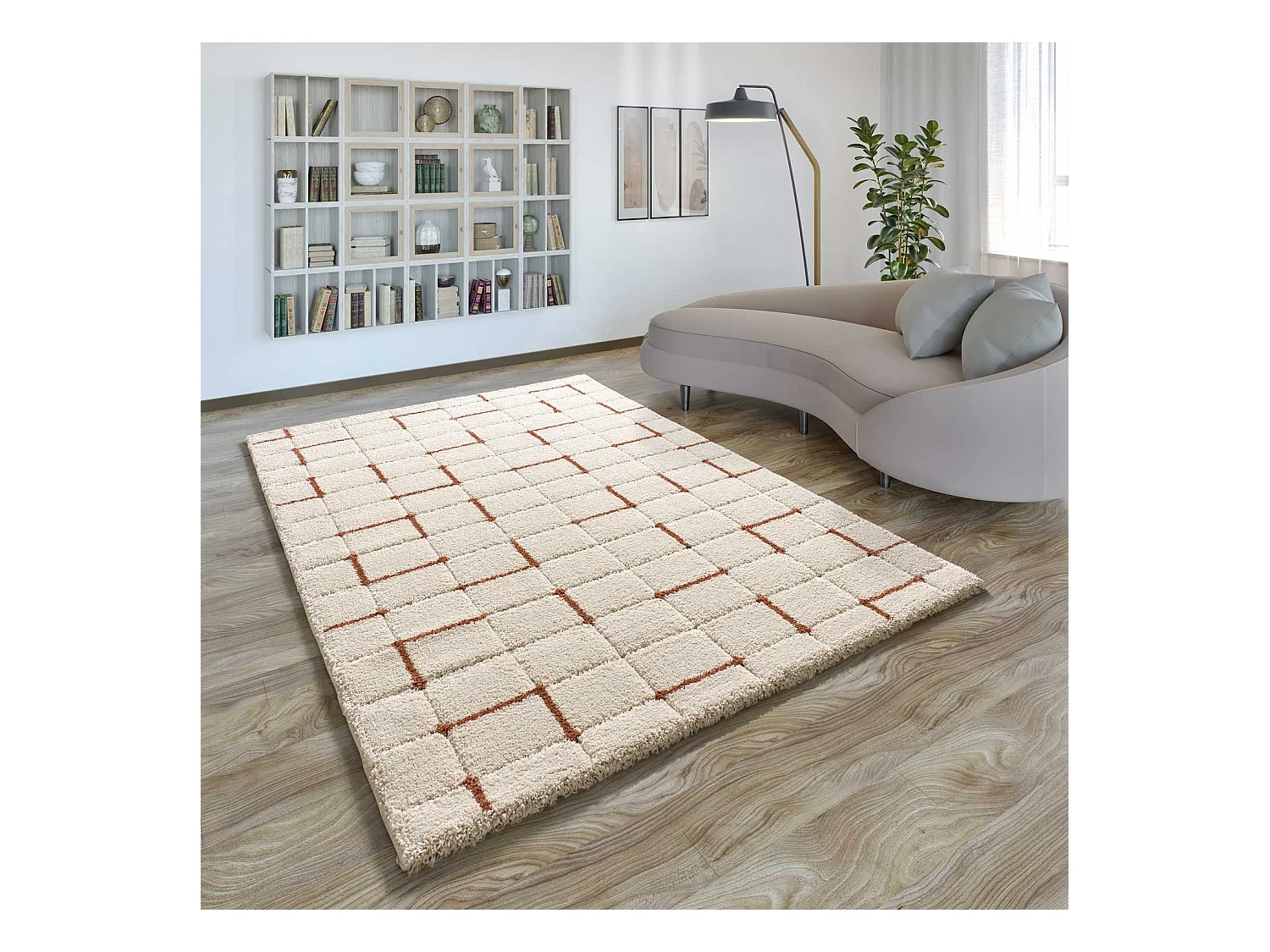 Tapis intérieur - shaggy géométrique - rouille - 133 x 190 cm - BRENDA