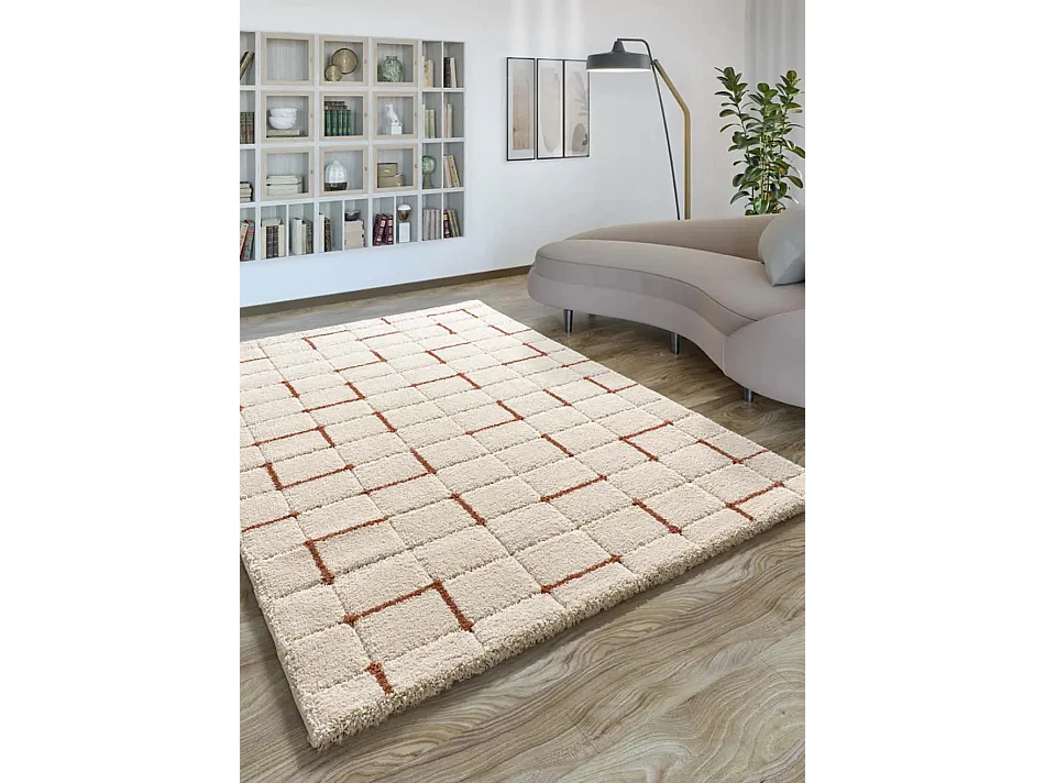 Hoogpolig tapijt - shaggy geometrisch - wit - 133x190 cm - BRENDA