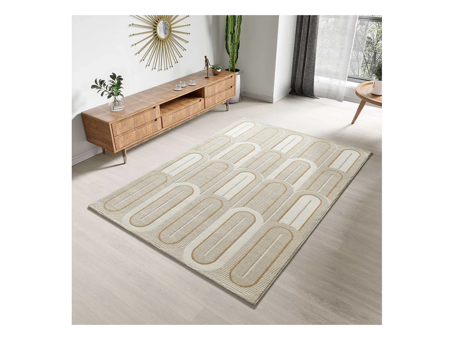 Tapis intérieur - géométrique avec relief - blanc - 200 x 290 cm - FLORA