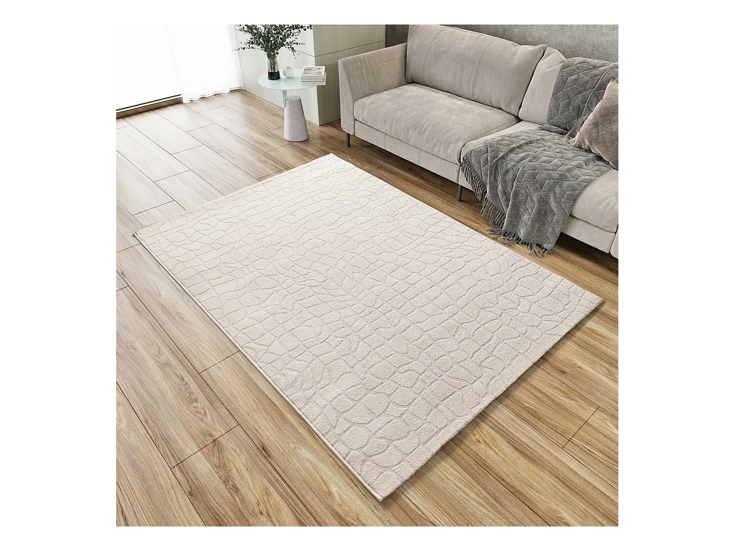 Tapis intérieur - moderne avec relief - argent - 80 x 150 cm - BARESA