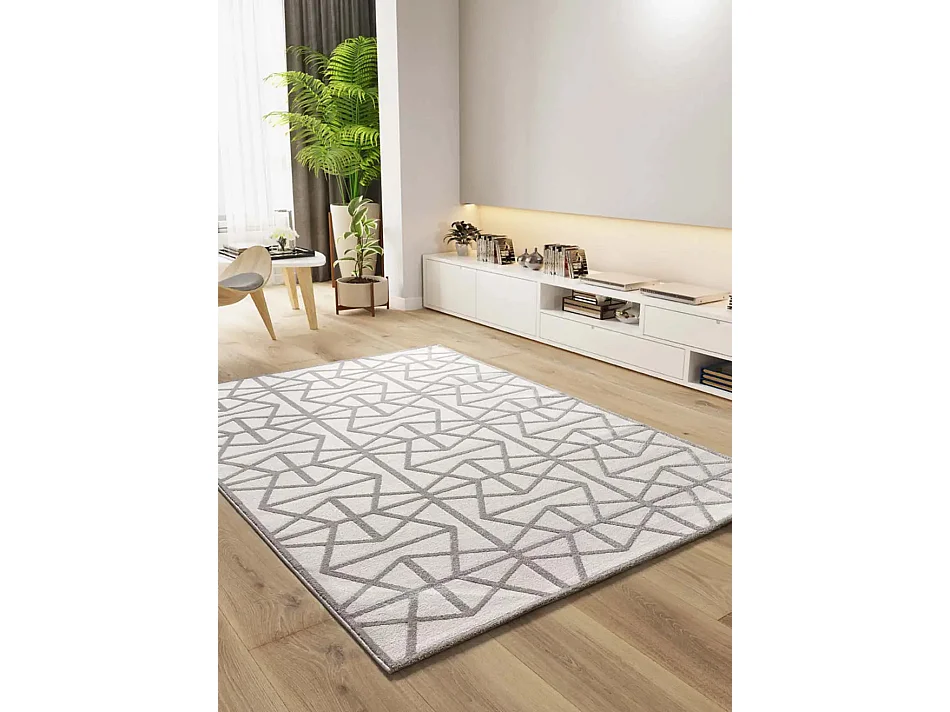 Tappeto interno - geometrico con rilievo - argento - 80 x 150 cm - FLORA