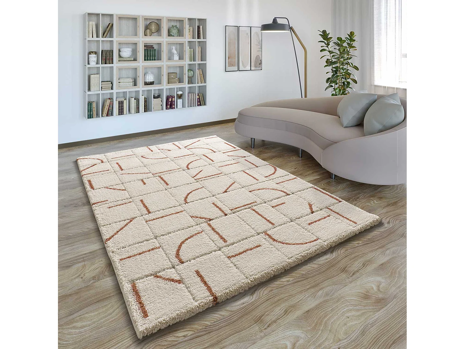 Tapis intérieur - shaggy géométrique - rouille - 60 x 120 cm - BRENDA