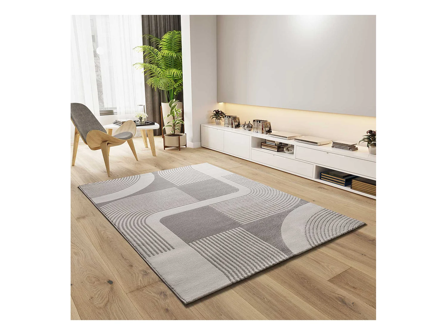 Tapis intérieur - géométrique avec relief - argent - 80 x 150 cm - FLORA