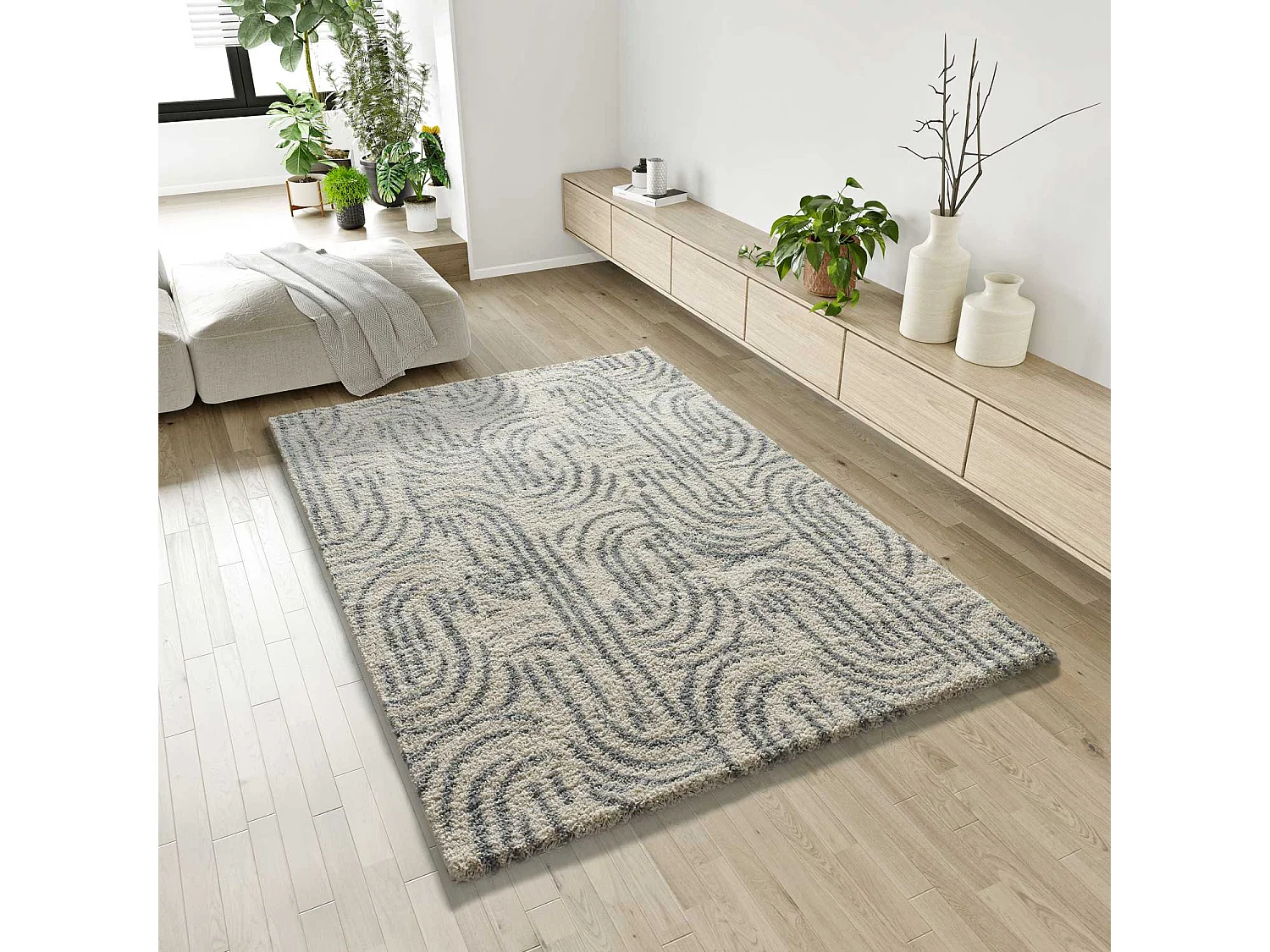 Tapis intérieur - shaggy scandinave - argent - 160 x 230 cm - HELIA