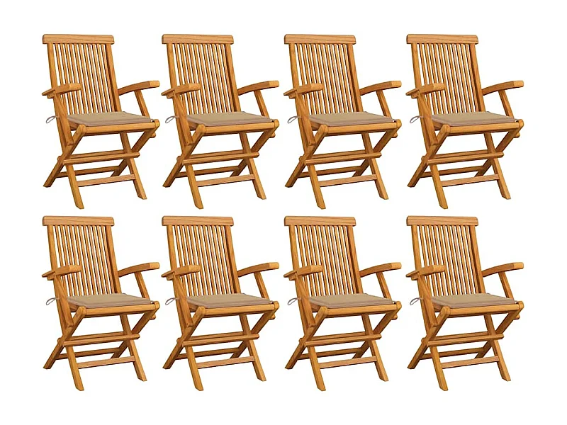 Gartenstühle mit beigen Kissen 8er-Set Massivholz Teak