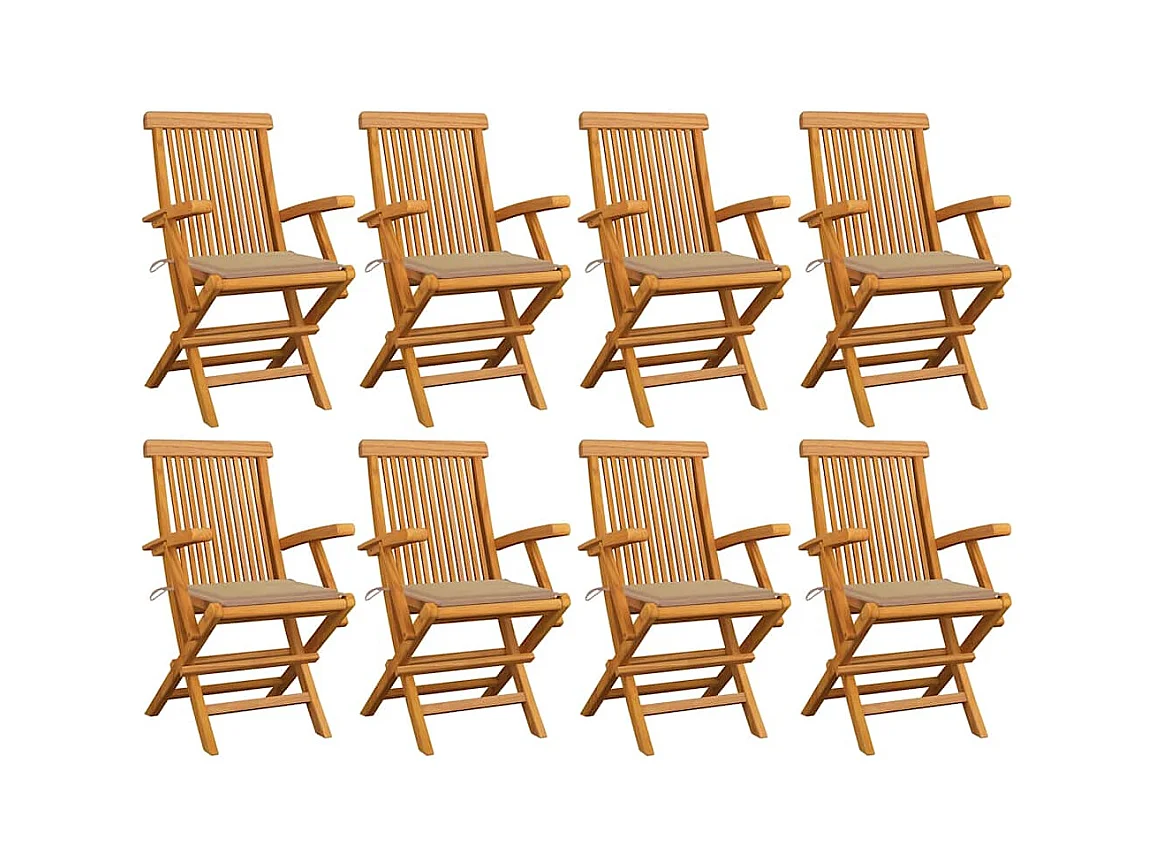 Gartenstühle mit beigen Kissen 8er-Set Massivholz Teak